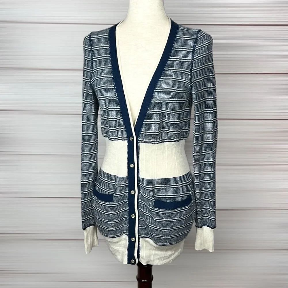 Marc by Marc Jacobs Cashmere Long Sweater Cardigan V-neck Striped Blue/Ivory M